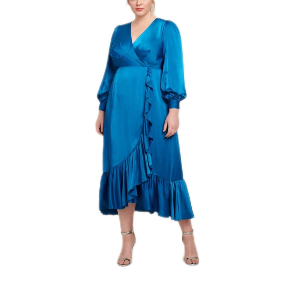 SACHIN & BABI | Ruby Faux-Wrap Ruffle Maxi Dress Gown in Turquoise ~ Siz…